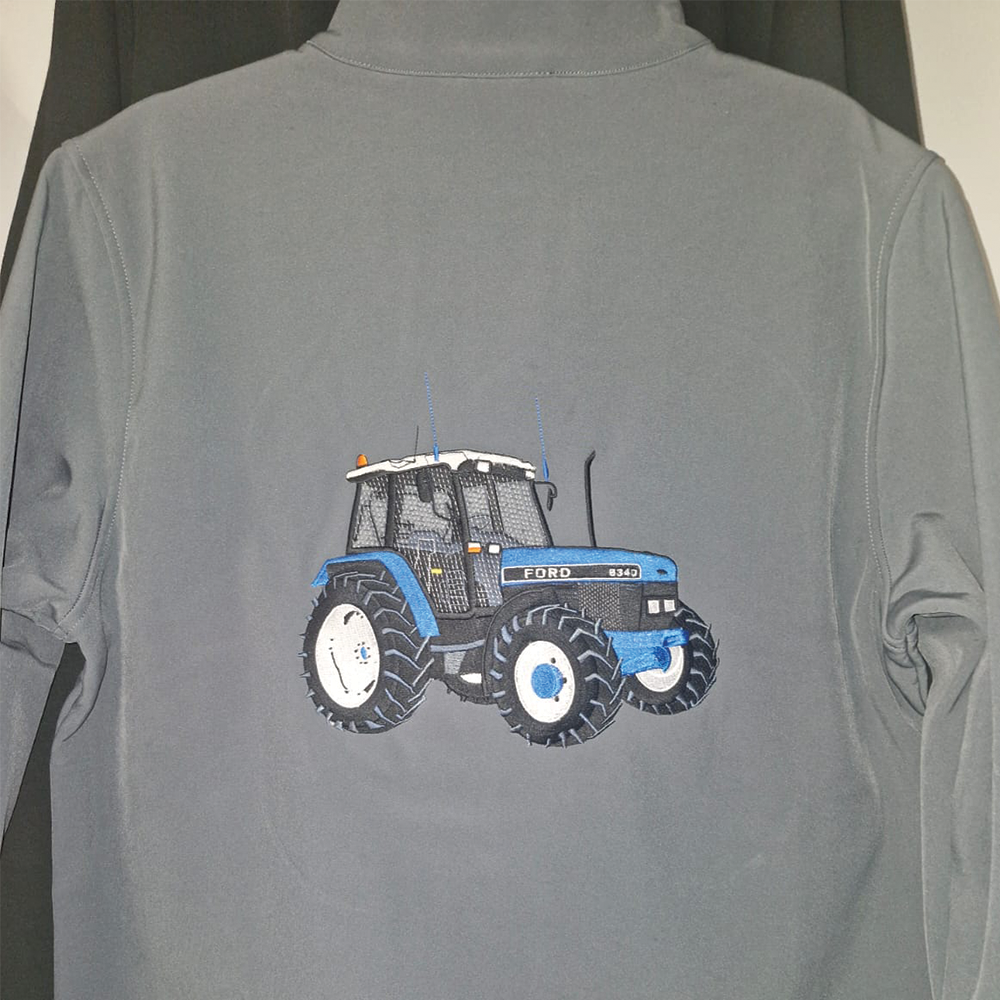 Ford tractor embroidery stitched on cotton fleece sweatshirt