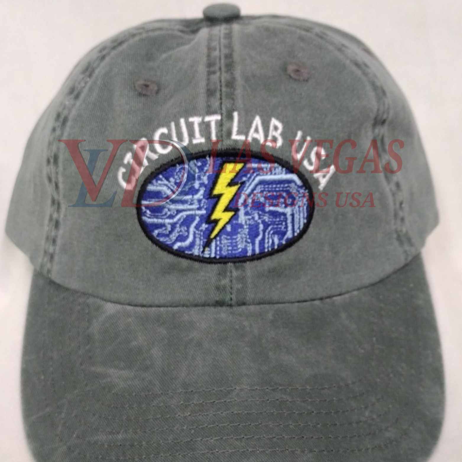 Circuit Lab logo embroidery stitched on baseball caps