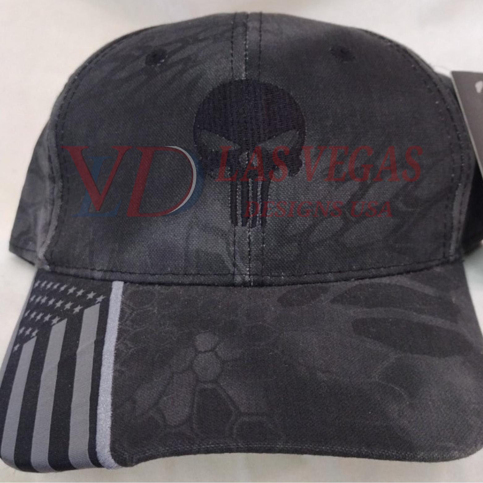 Punisher skull embroidery stitched on camo baseball caps