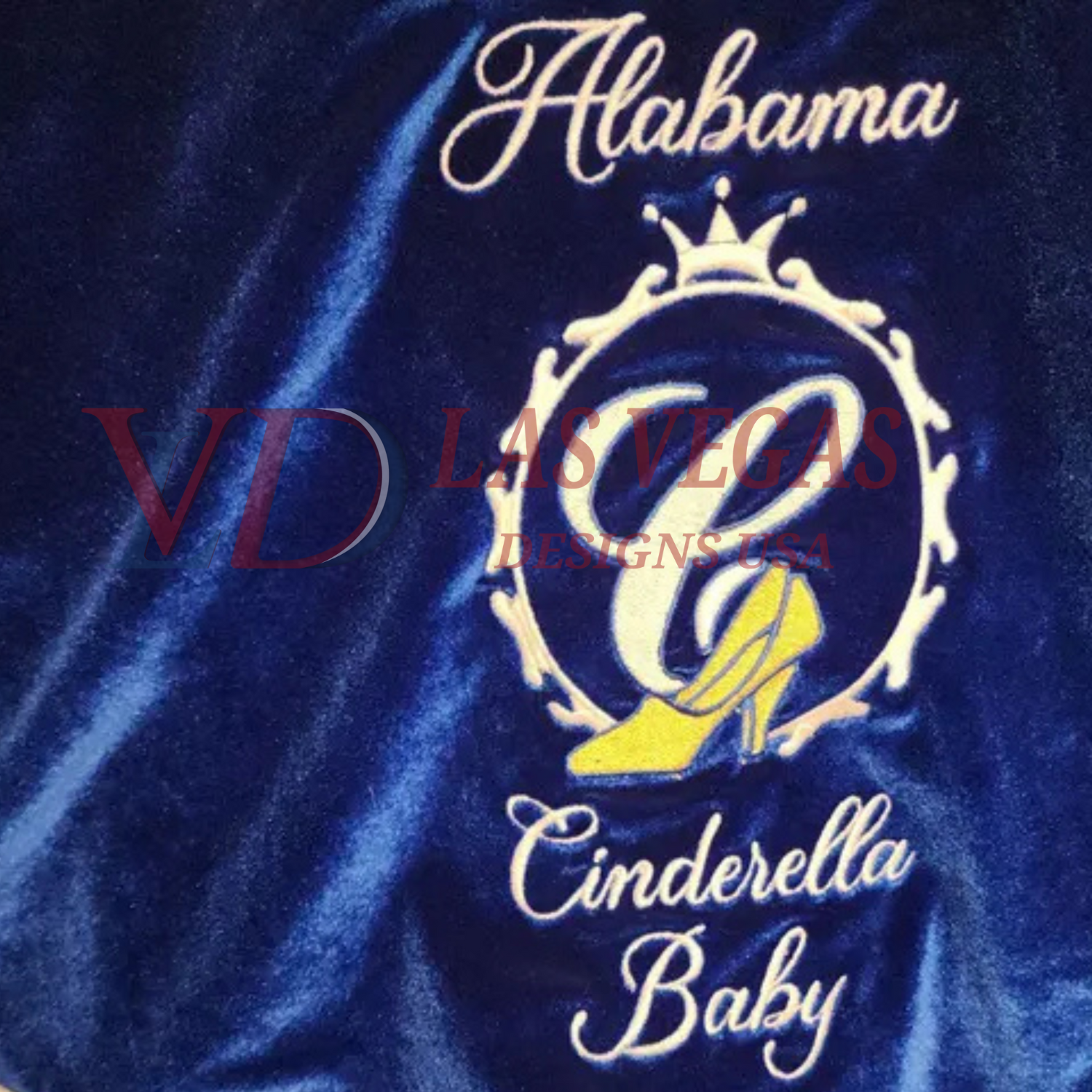 Alabama Cinderella Baby embroidery stitched on velvet fabric