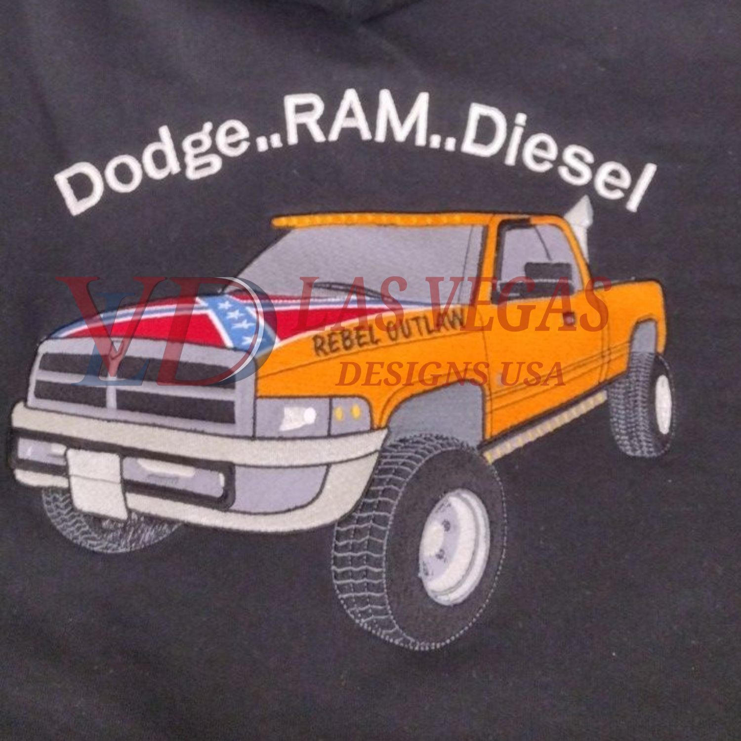 Dodge Ram diesel stitched-out truck on jacket fabric