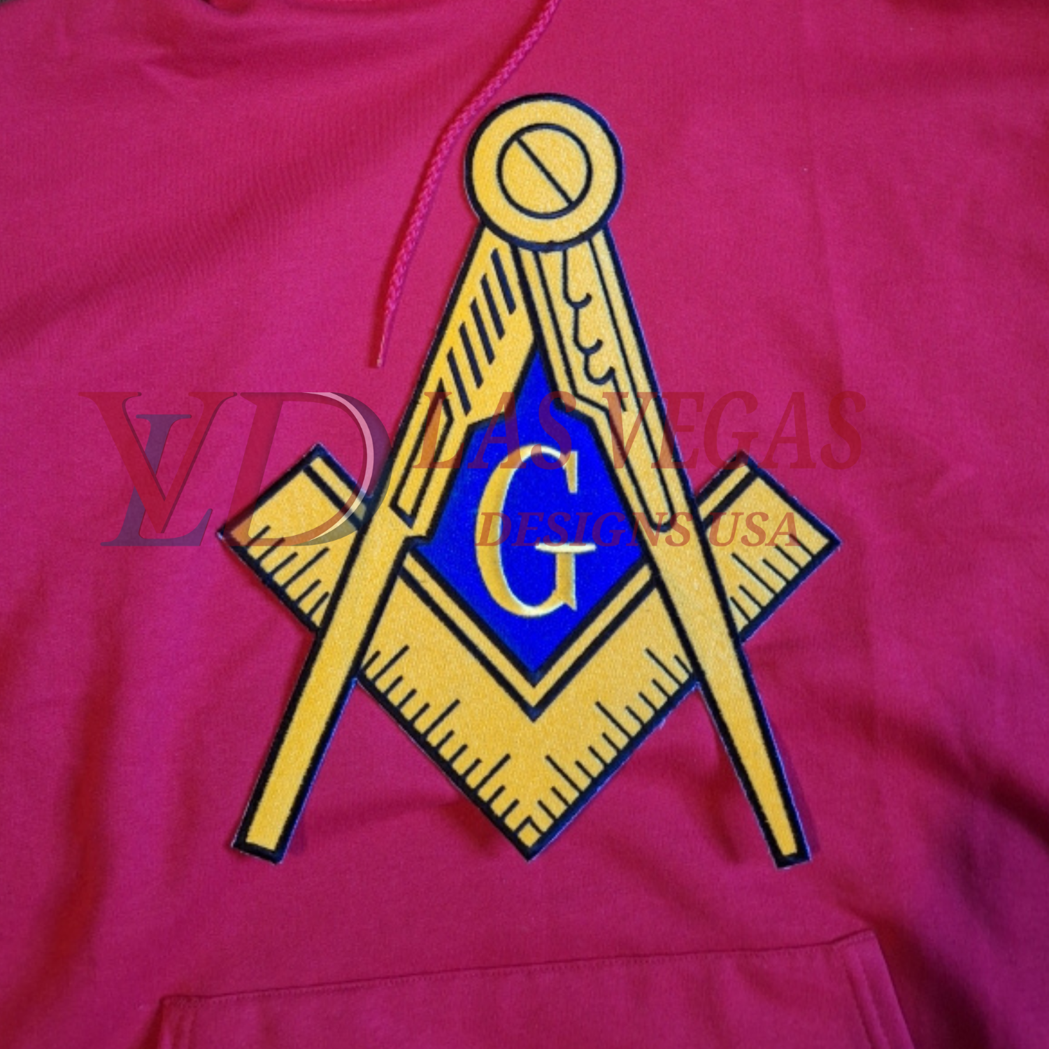 Masonic Square & Compasses stitched out on fleece hoodie