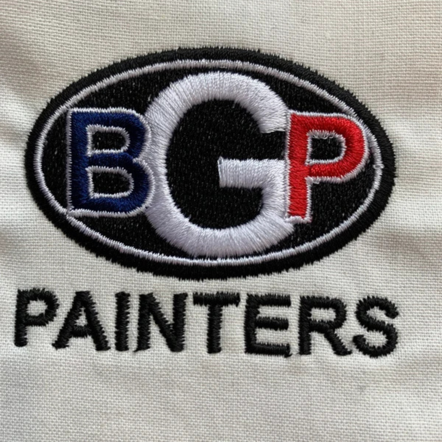 BGP Painters oval logo stitched out on left chest pocket, twill fabric