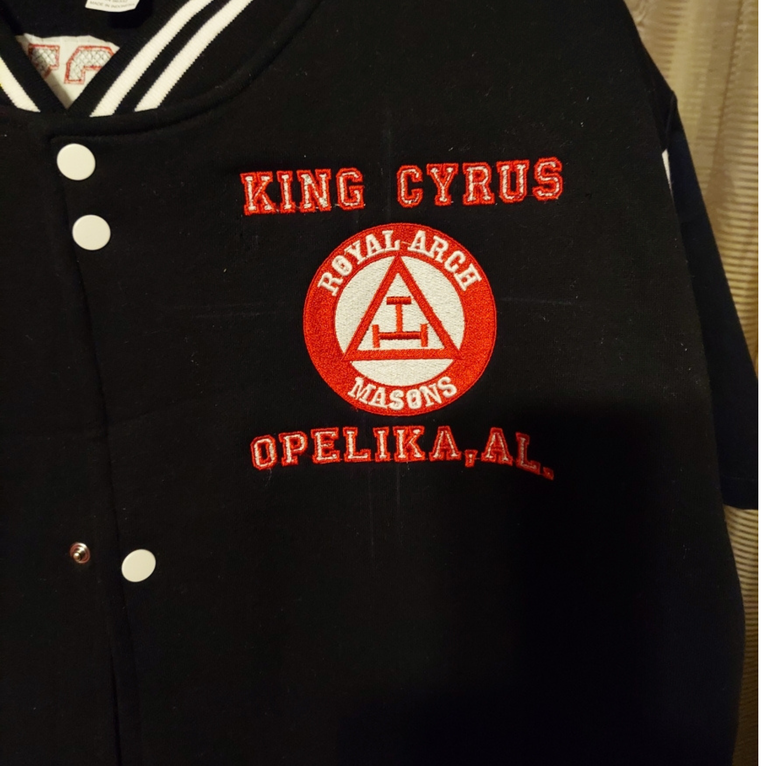 Royal Arch Masons emblem stitched on jacket Front