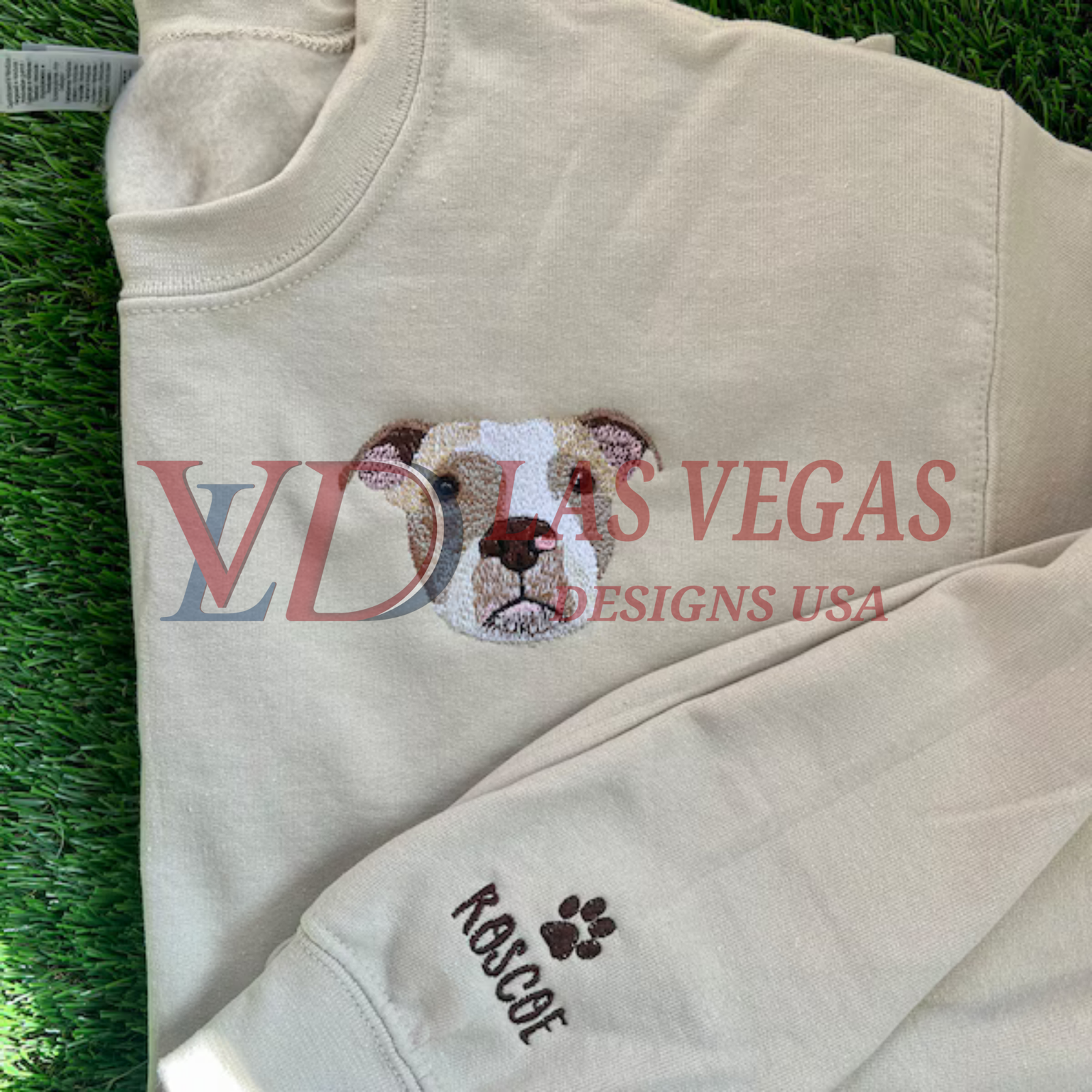 English Bulldog portrait embroidery on cotton fleece sweatshirt