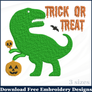 Trick or Treat Dinosaur Halloween Embroidery Designs Free Download