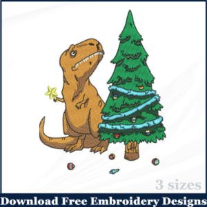 Dinosaur with Christmas Tree Machine Embroidery Design