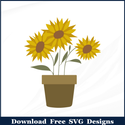 Sunflower potted plant image outline Free SVG Download