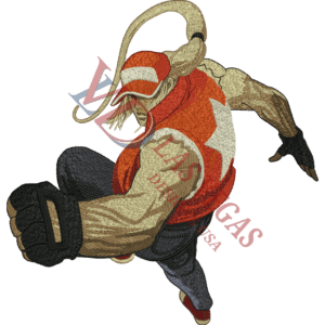 Terry Bogard fighter animation embroidery design – powerful punch pose with detailed stitching