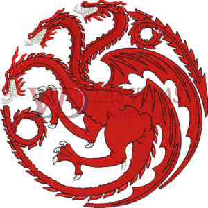 Three-headed red dragon embroidery logo digitized by Las Vegas Designs USA