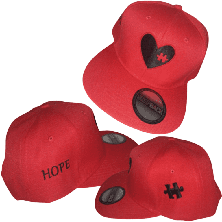 Custom logo embroidery on red structured snapback caps – front and side panel digitizing
